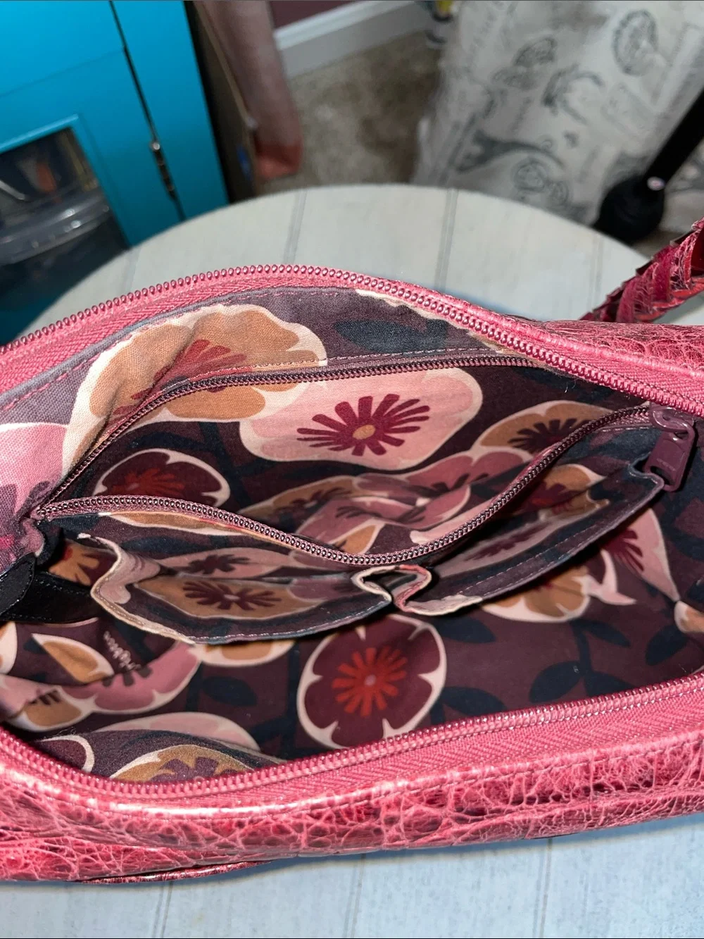 Red Textured Brighton Shoulder Bag with Heart Charms